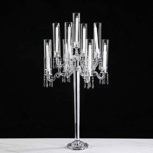  K9 Crystal 9-Arm Candelabra with Diamond-Shaped Column 