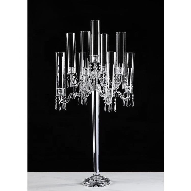  K9 Crystal 9-Arm Candelabra with Diamond-Shaped Column 