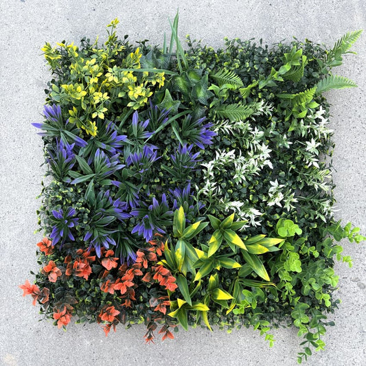 20x20 artificial greenery wall panels with multi-tone foliage, colorful leaf-based faux green wall for statement decor