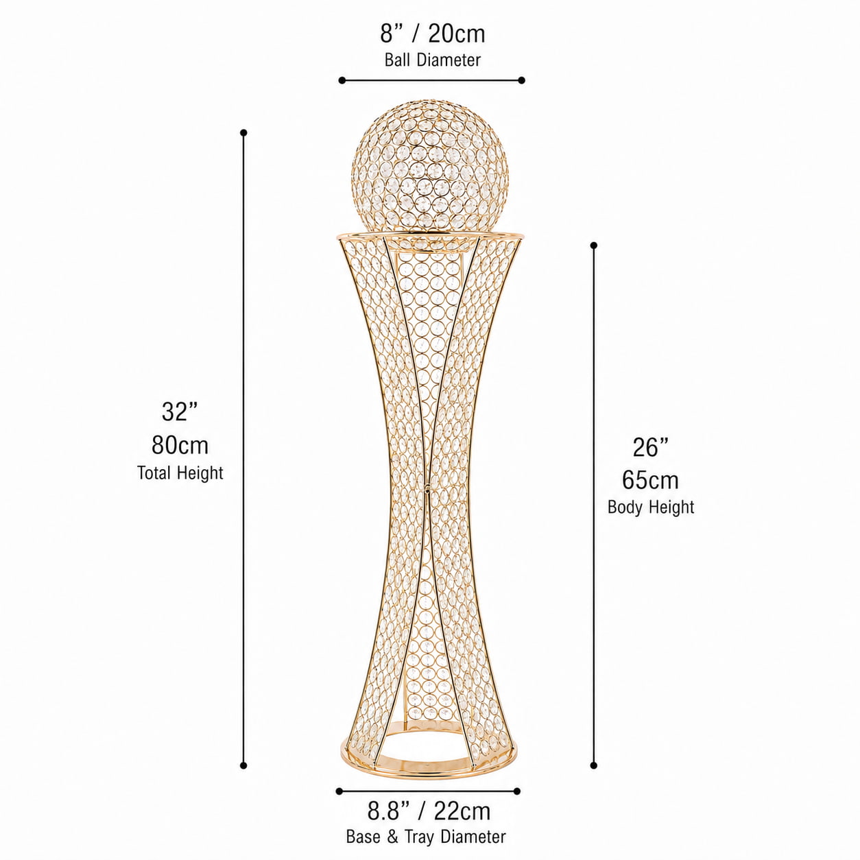 32" Gold Crystal Centerpiece Stand with Removable Orb