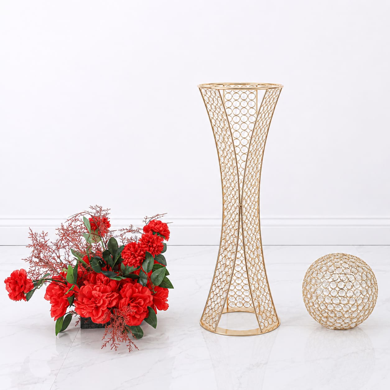 32" Gold Crystal Centerpiece Stand with Removable Orb