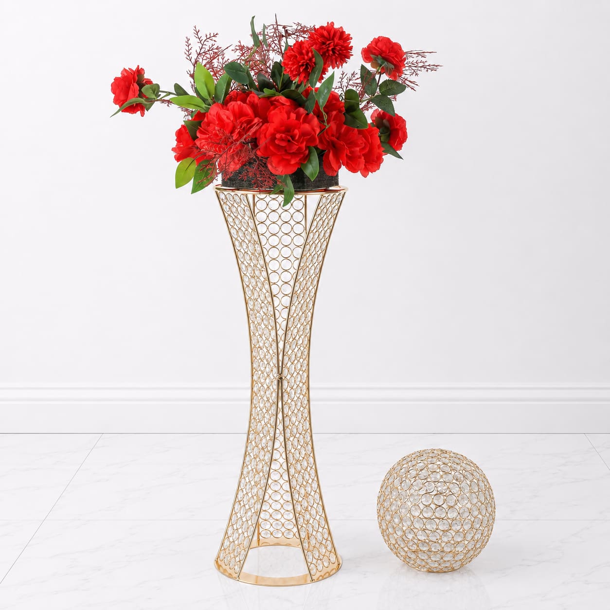 32" Gold Crystal Centerpiece Stand with Removable Orb