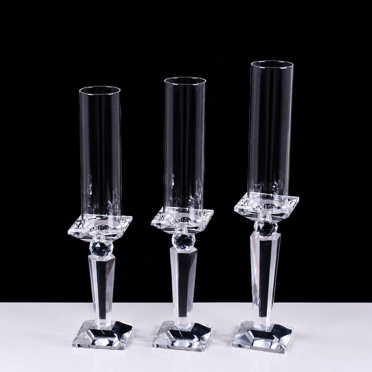 Crystal Candle Holder Set of 3 with Hurricane Glass Shades