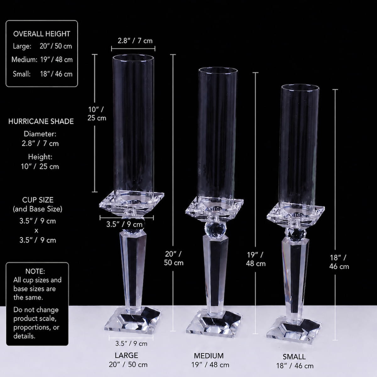 Crystal Candle Holder Set of 3 with Hurricane Glass Shades