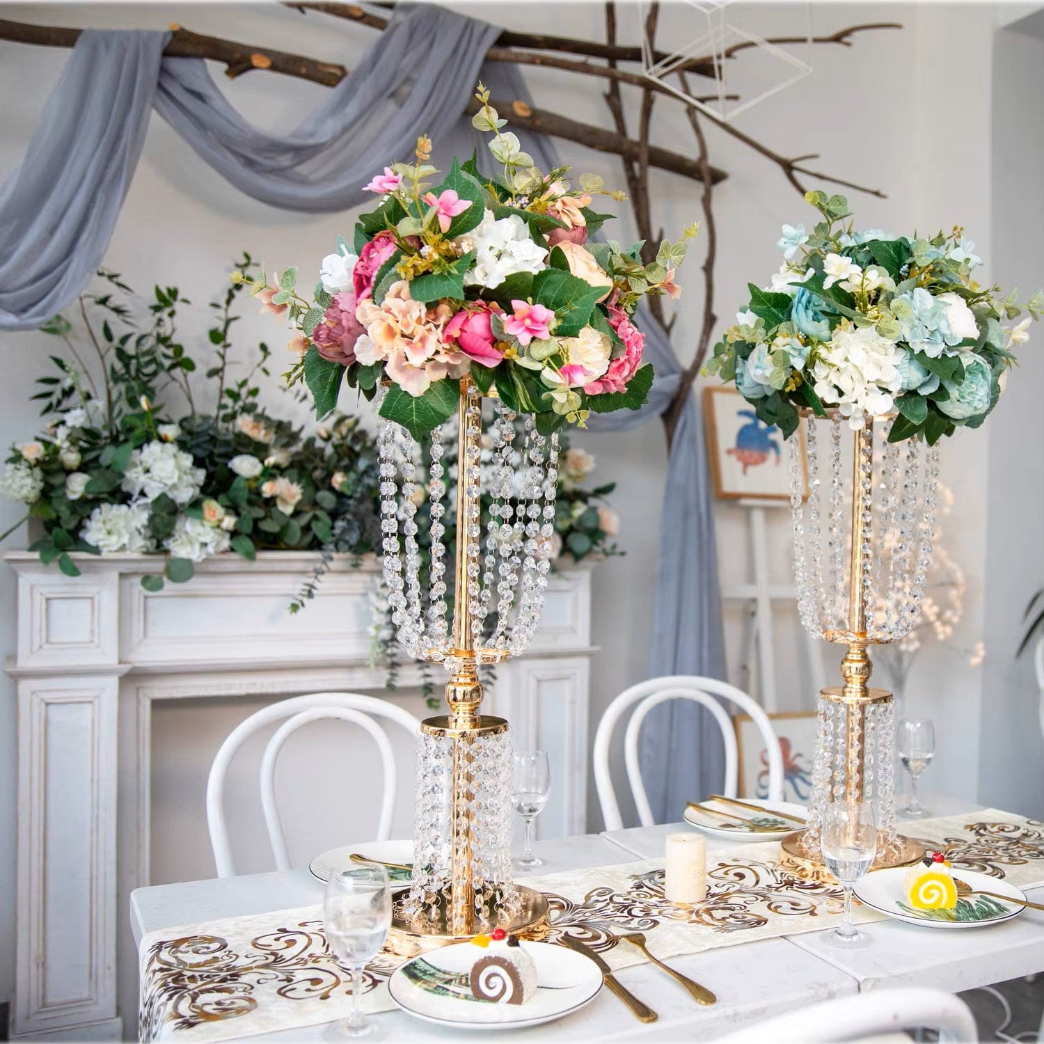  Gold Double-Tier Crystal Centerpiece Stand