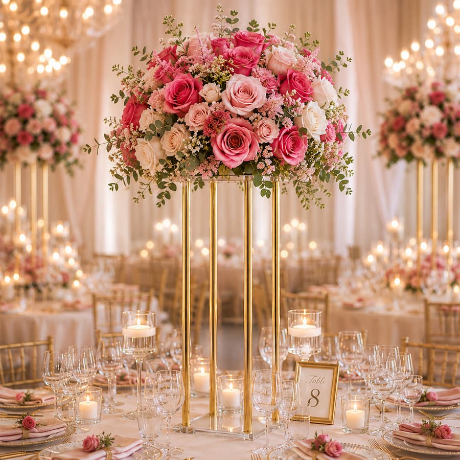 Gold Square Metal Floral Stand