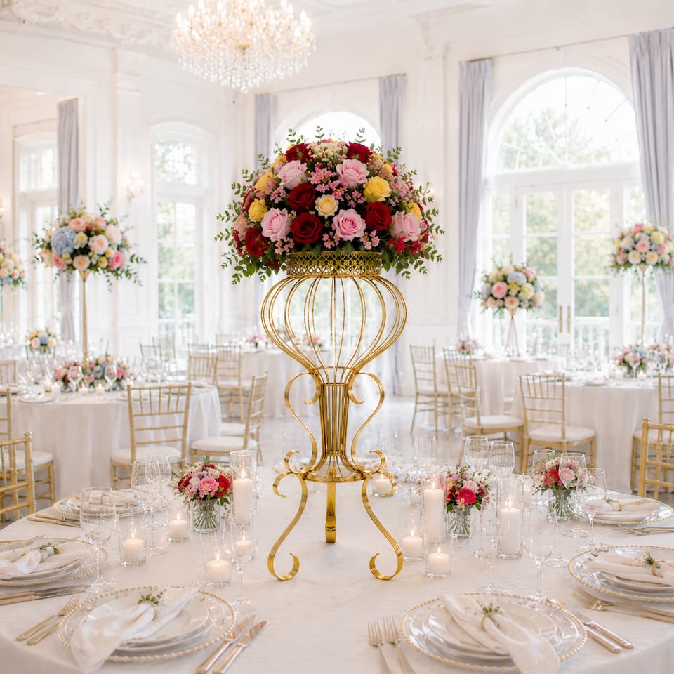 24.4" Gold Globe-Shaped Metal Flower Stand