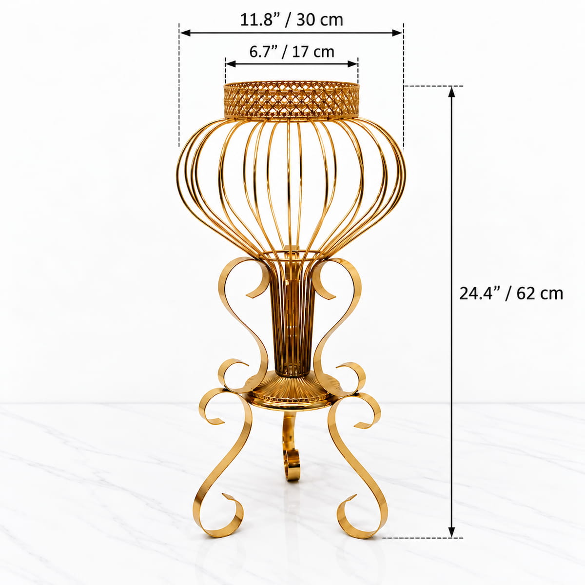 24.4" Gold Globe-Shaped Metal Flower Stand