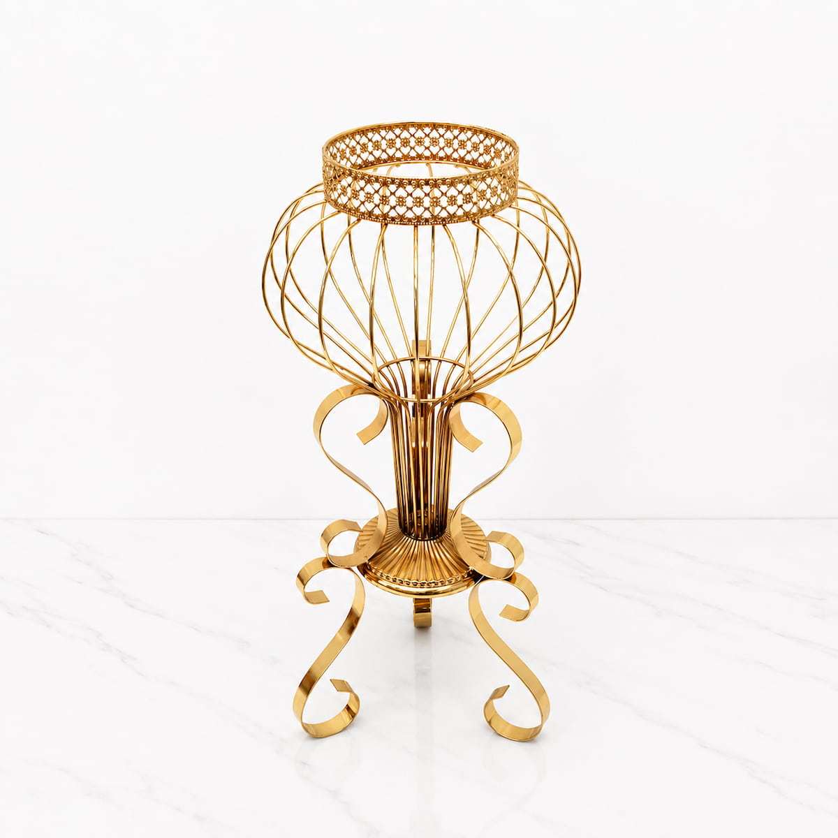 24.4" Gold Globe-Shaped Metal Flower Stand