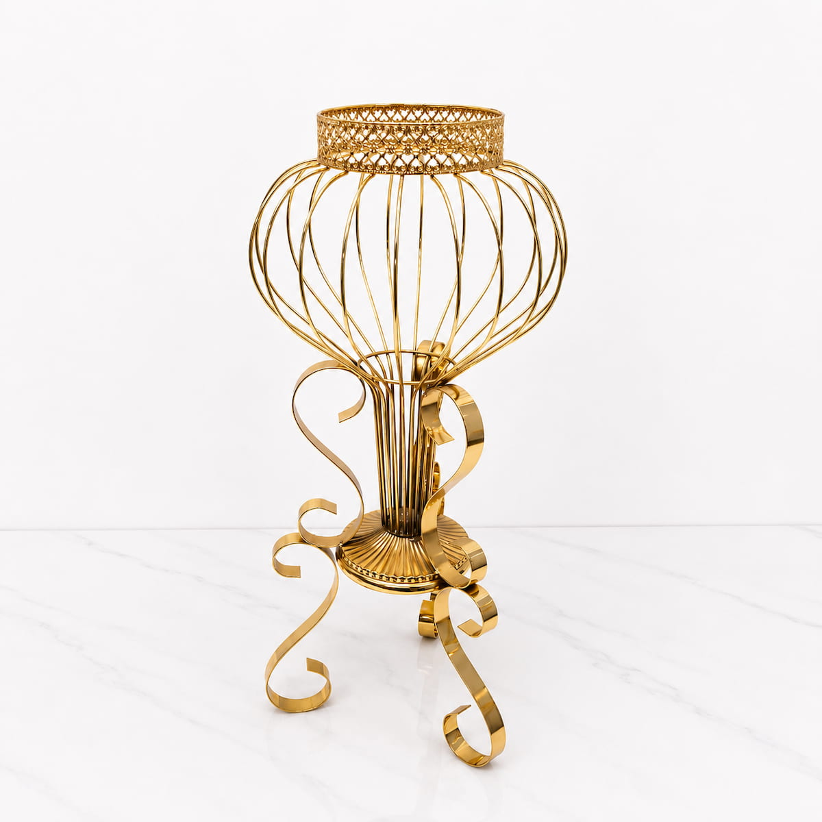 24.4" Gold Globe-Shaped Metal Flower Stand