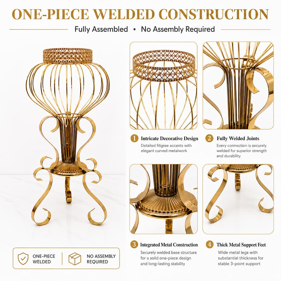 24.4" Gold Globe-Shaped Metal Flower Stand