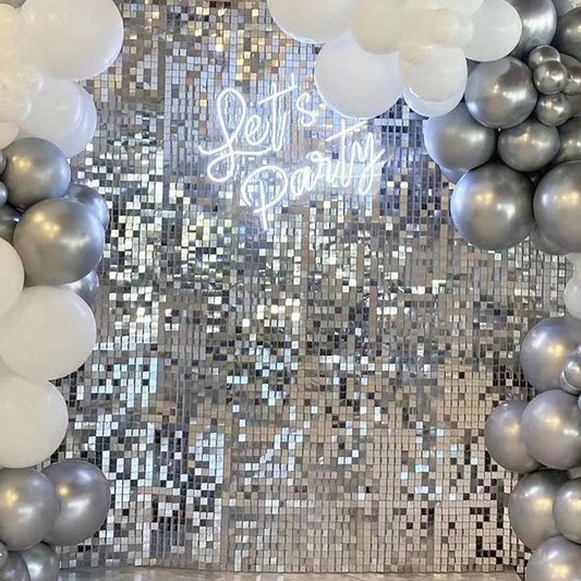 Mirror Silver Shimmer Wall, Upgraded with PC Grid Base Frame ,Shimmer Backdrop ,Sequin Wall Backdrop, Shimmer Wall Panels
