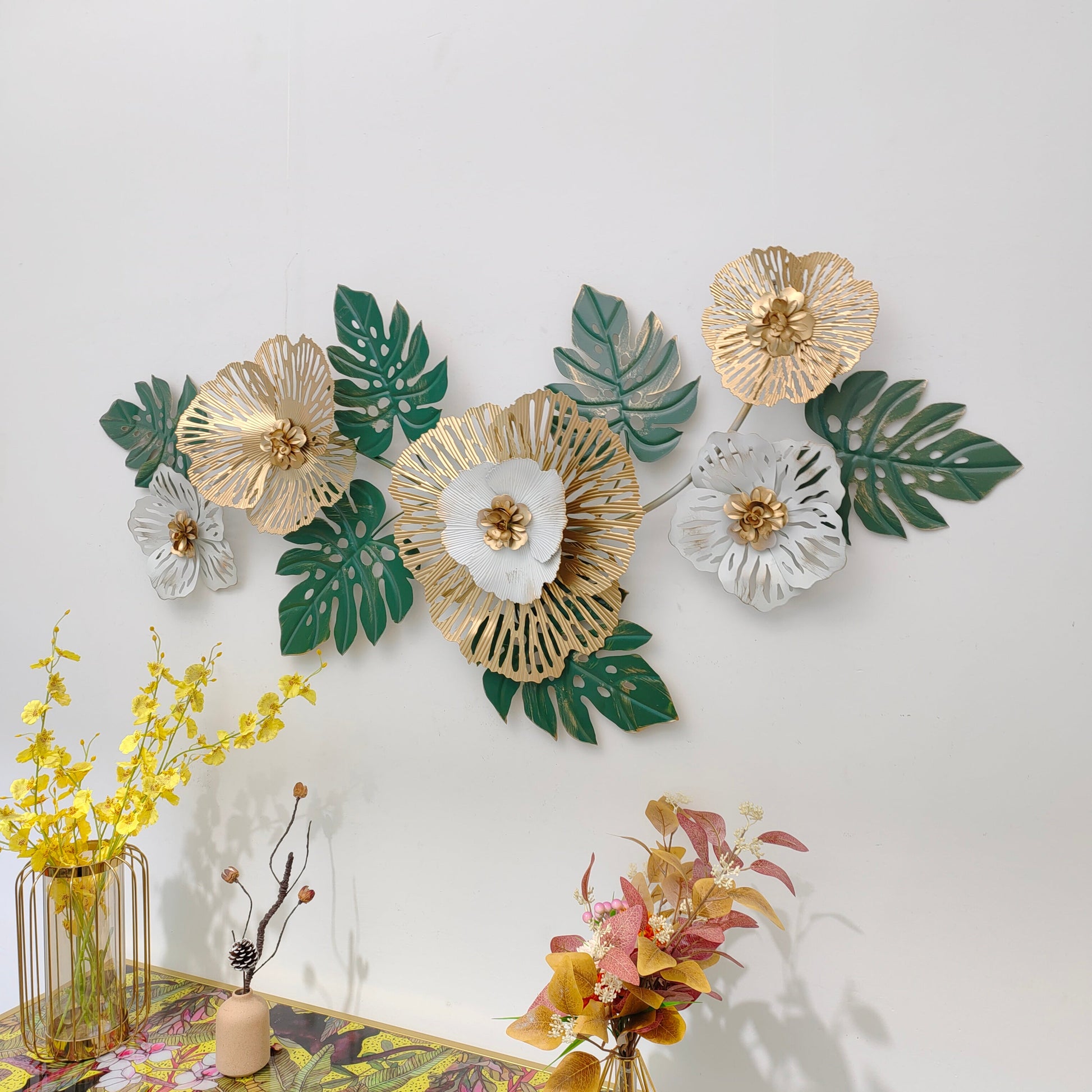 Handcrafted 3D Hollow Metal Flower Wall Decor