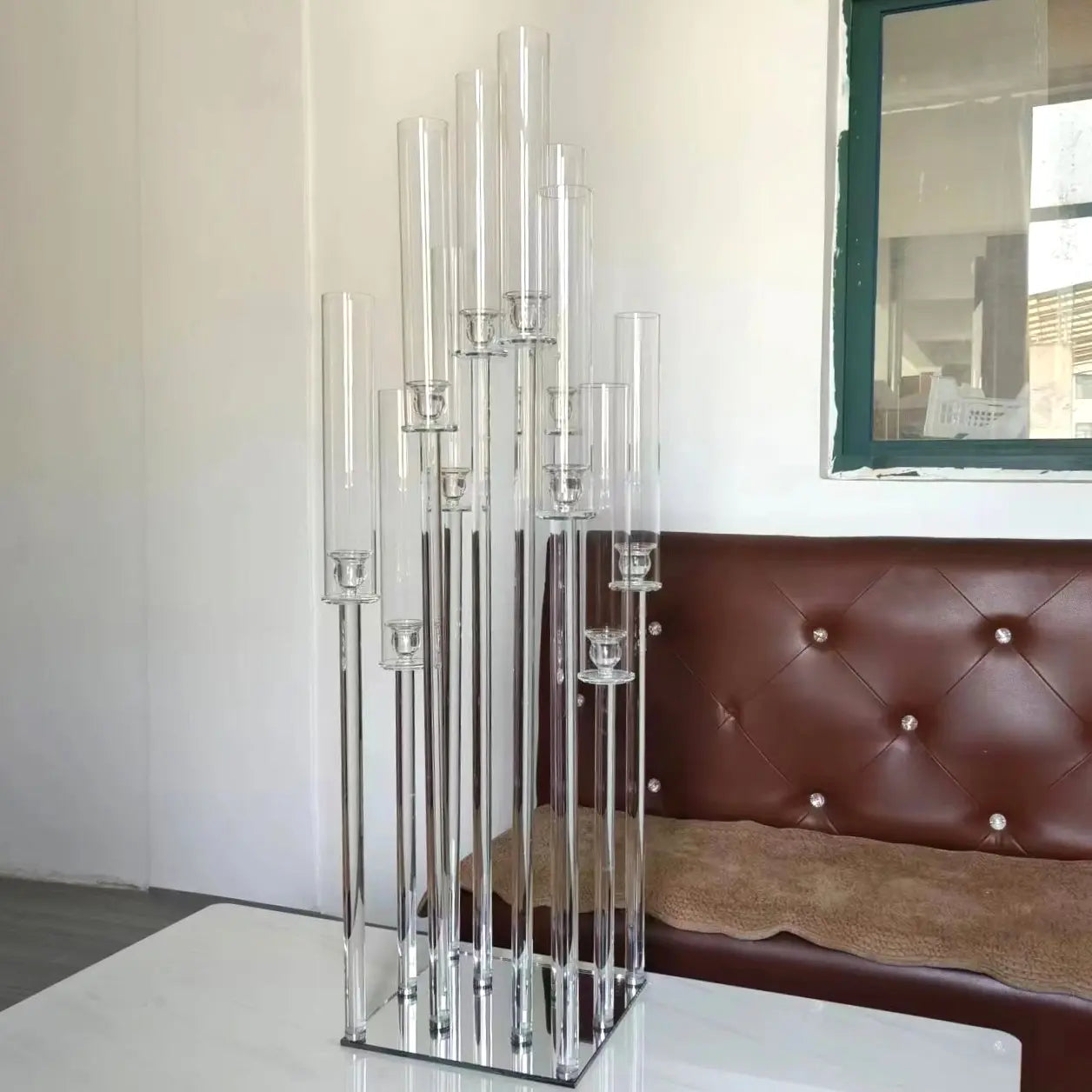 10 Arm 48" Crystal Glass Candelabra