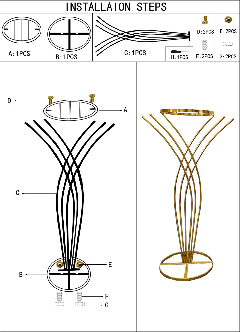 Gold Mermaid-Shaped Table Floral Stand