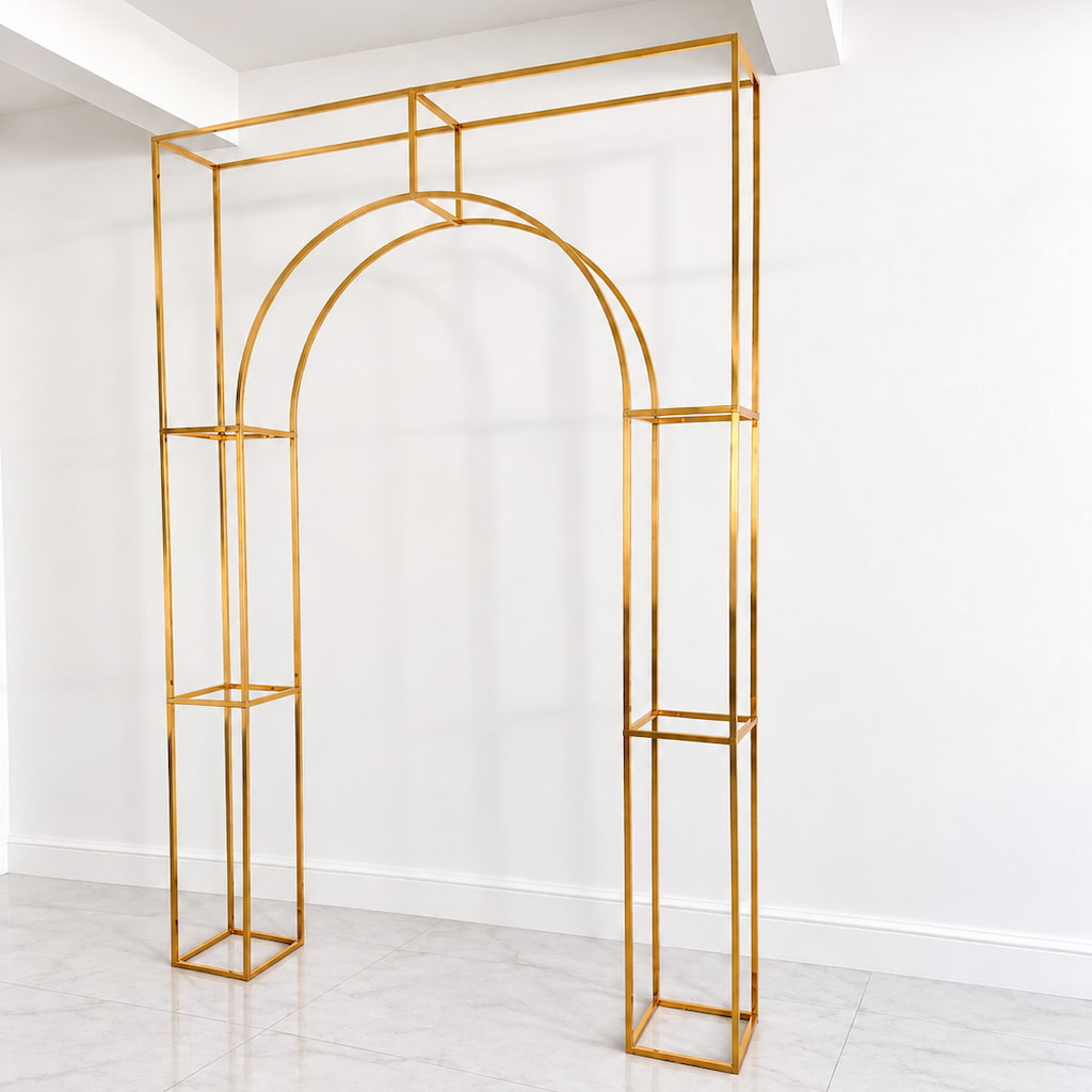 Gold 3D Geometric Wedding Arch Backdrop Stand