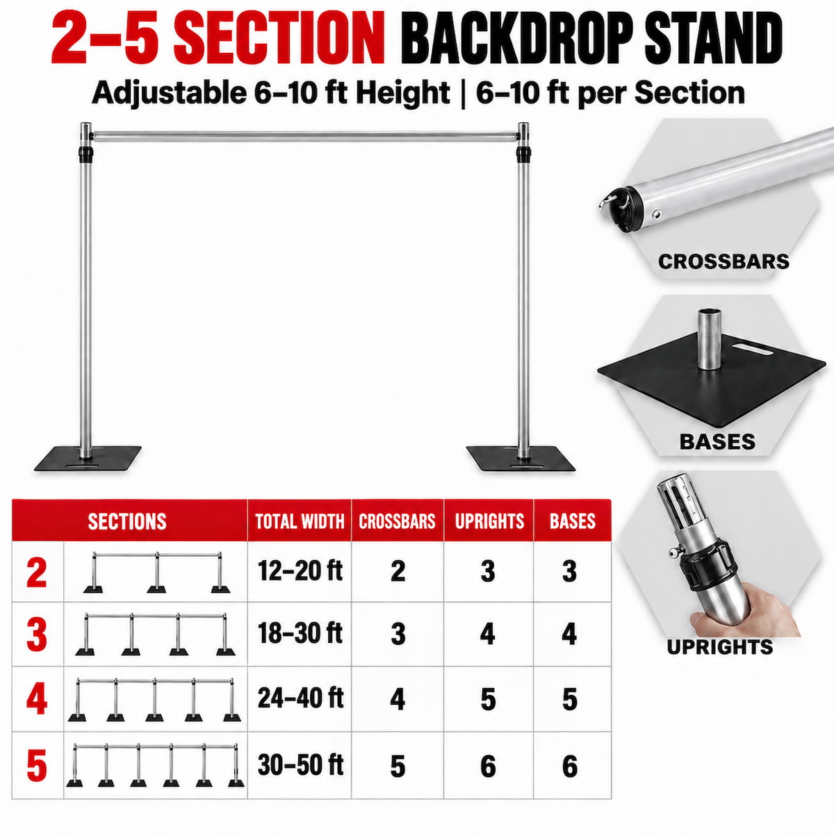 12–50ft Heavy-Duty Adjustable Backdrop Stand 