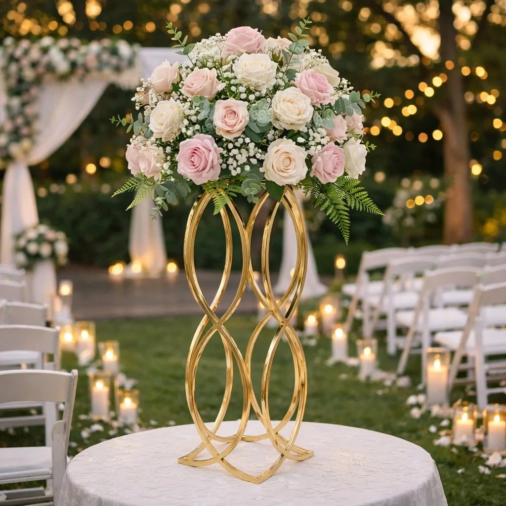 Gold twisted loop floral stand 35.4 inch tall wedding centerpiece stand metal flower display (set of 2)