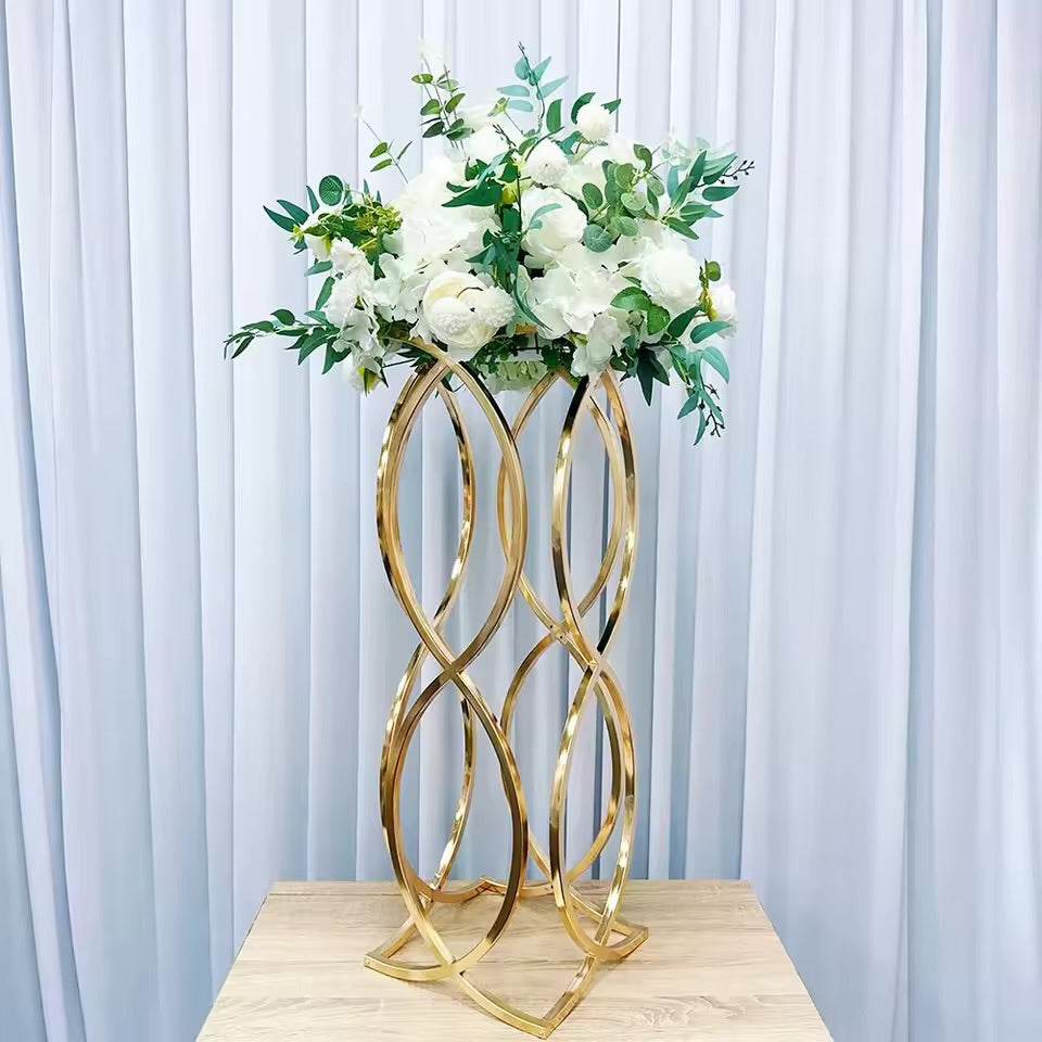 Gold twisted loop floral stand wedding centerpiece 35.4 inch tall metal flower stand set of 2
