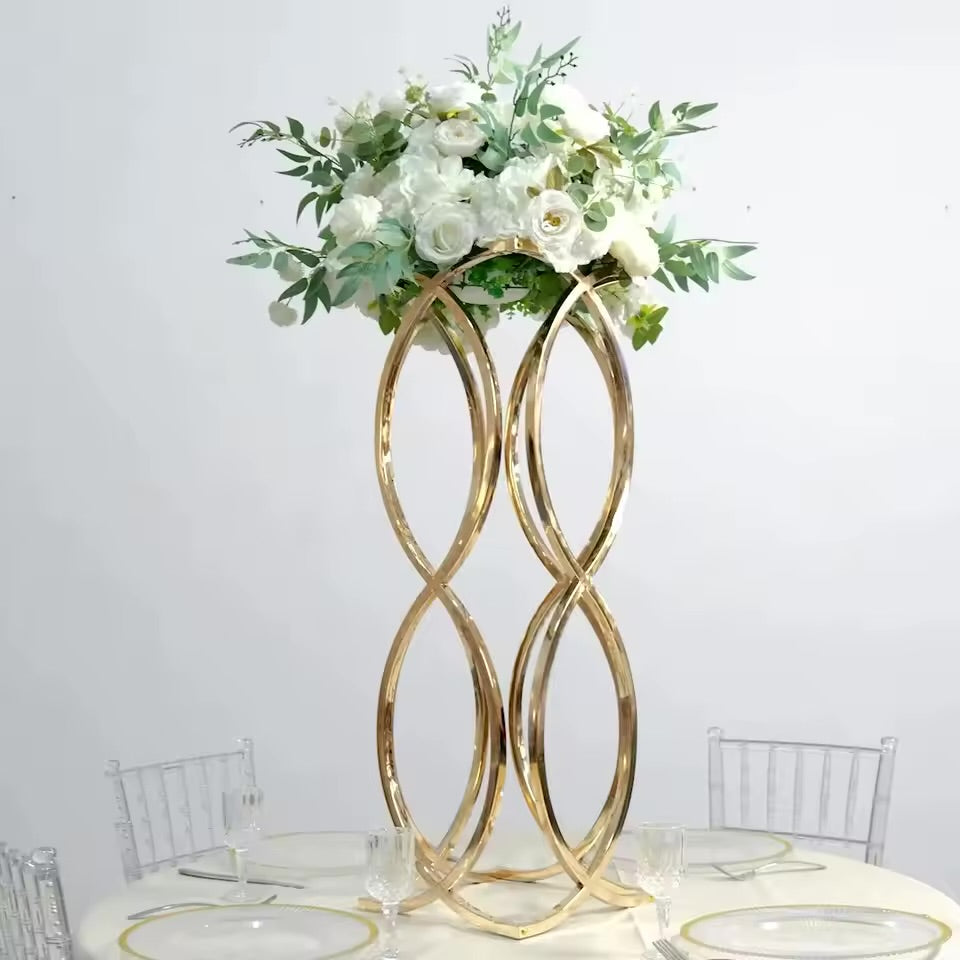 Gold twisted loop floral stand wedding centerpiece 35.4 inch tall metal flower stand set of 2