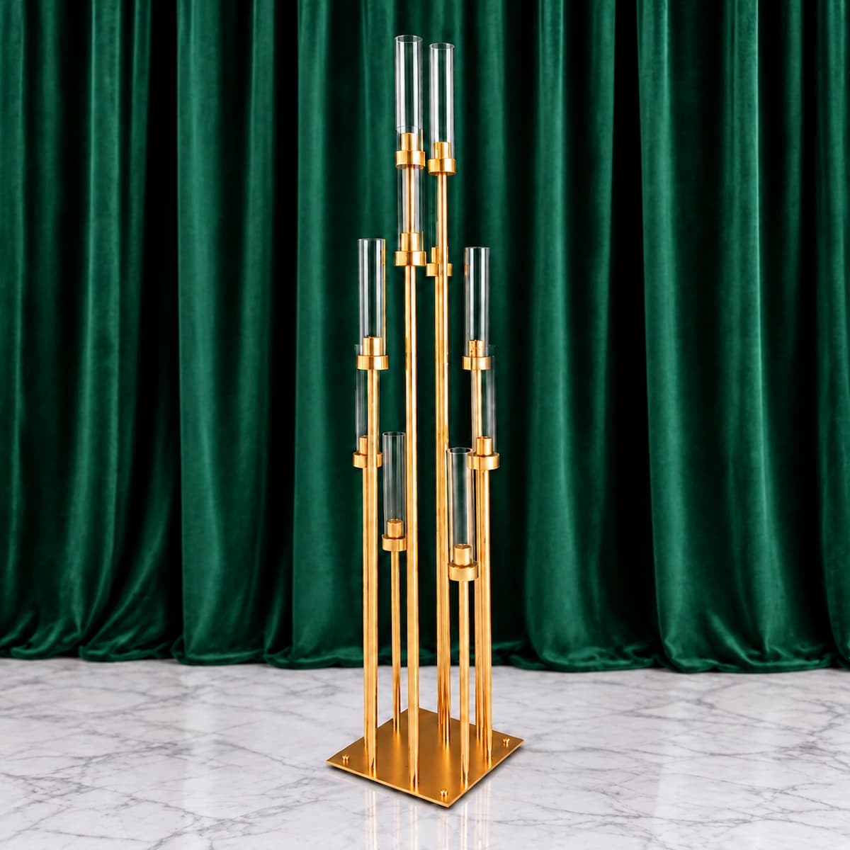 58" Tall 10-Arm Gold Metal Cluster Candelabra