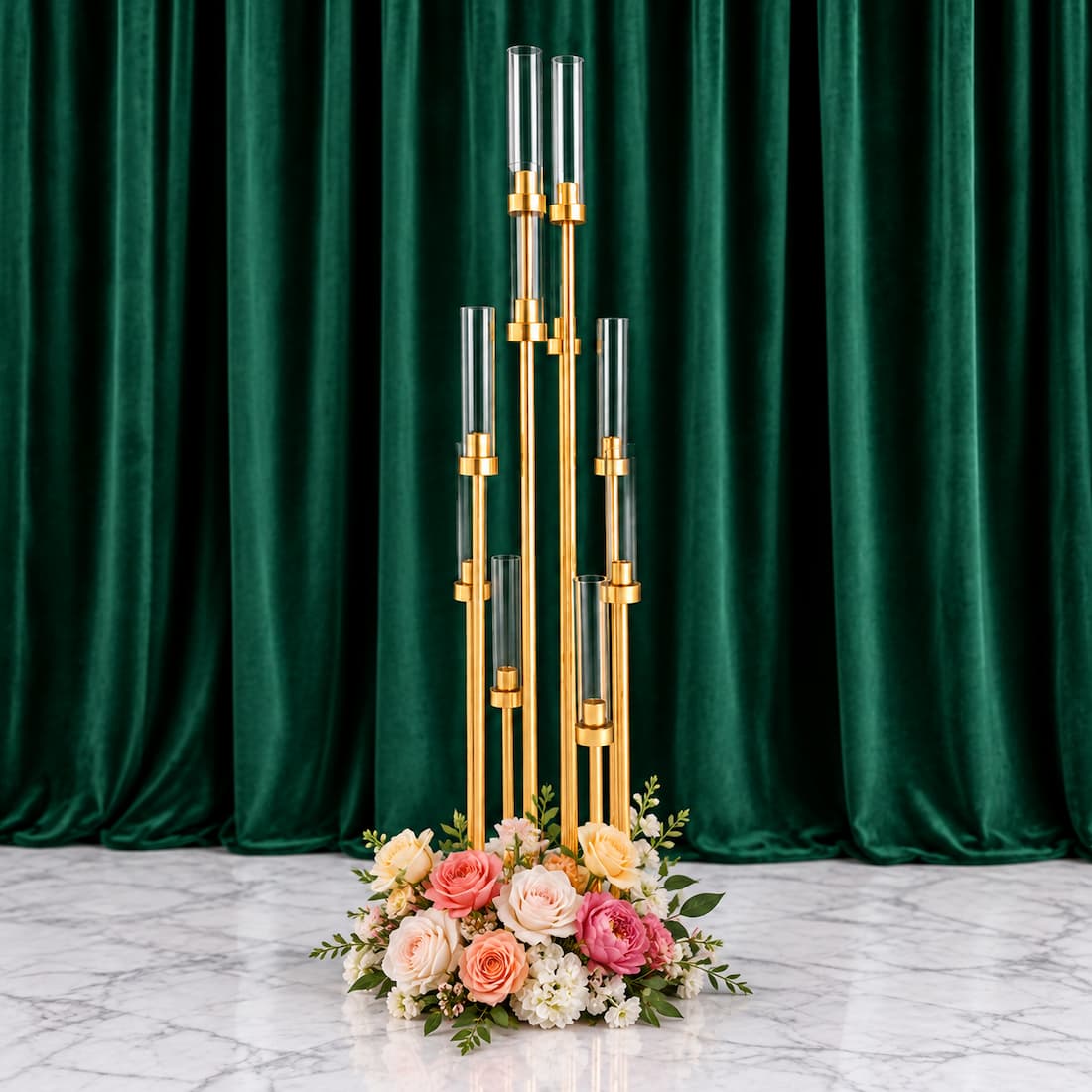58" Tall 10-Arm Gold Metal Cluster Candelabra