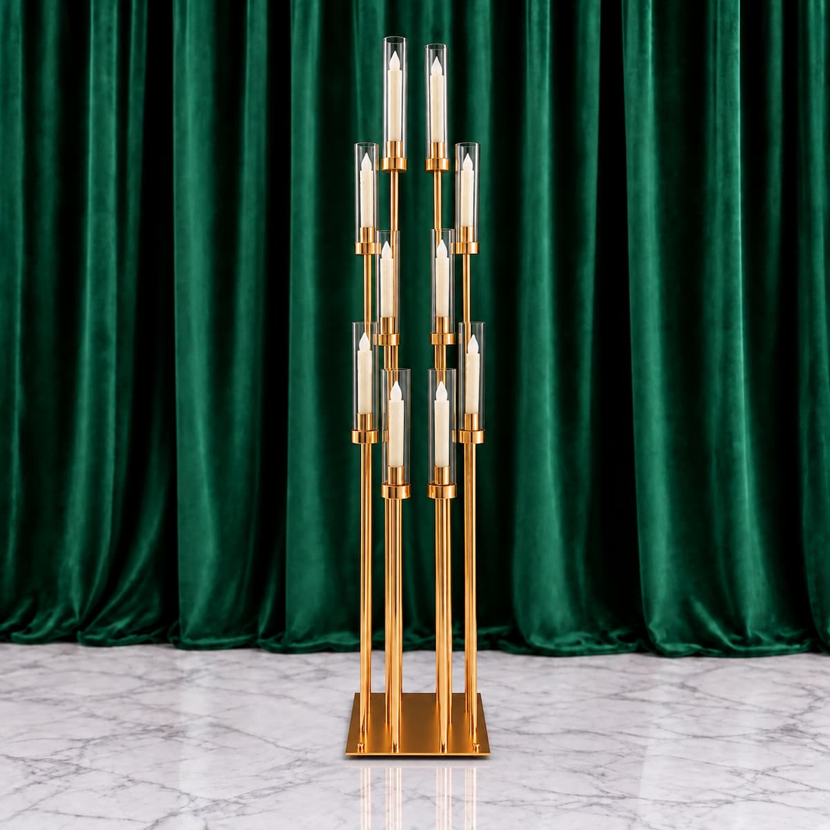 58" Tall 10-Arm Gold Metal Cluster Candelabra