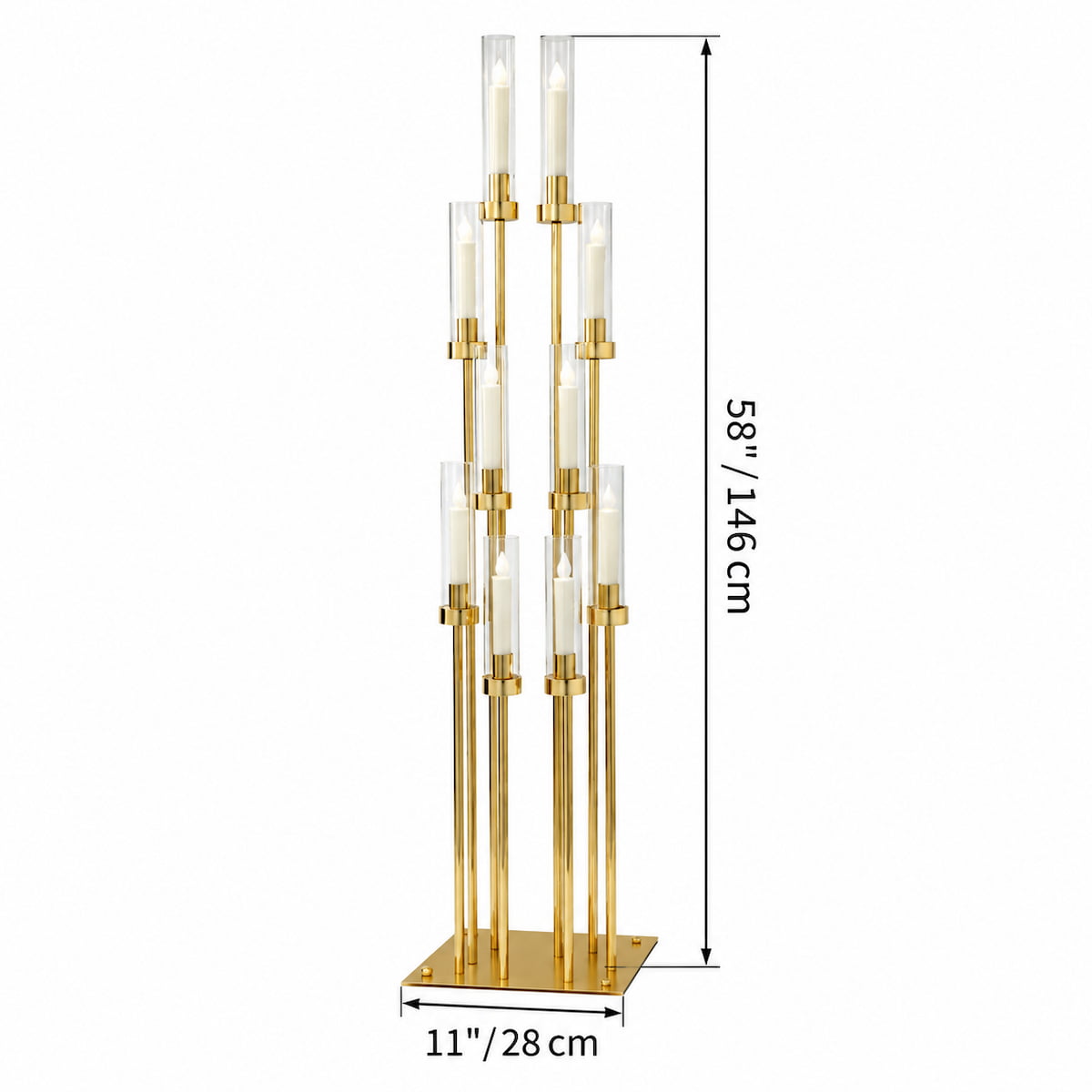 58" Tall 10-Arm Gold Metal Cluster Candelabra