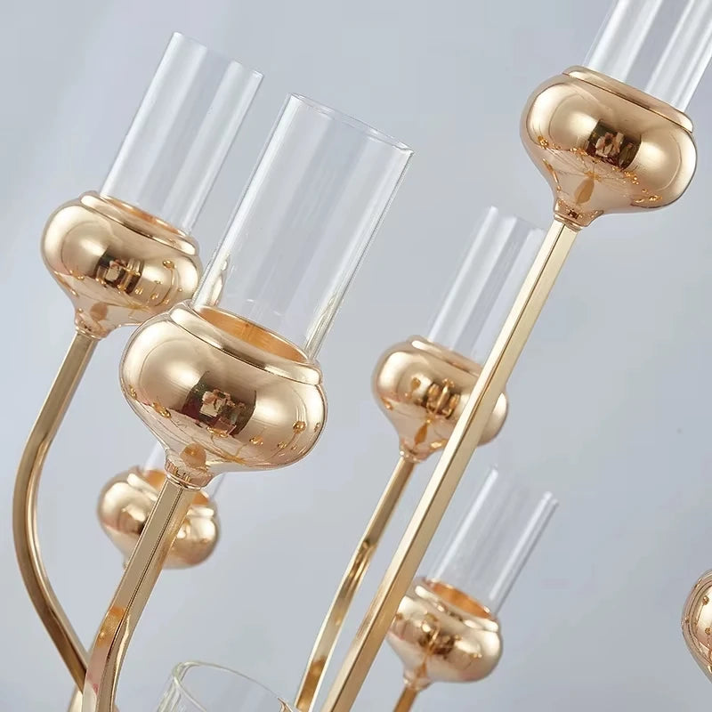 Gold Metal Cluster Candelabra Clear Crystal Shades