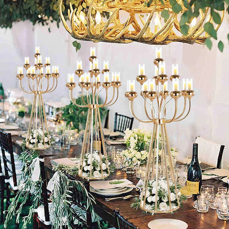 Gold Metal Cluster Candelabra Clear Crystal Shades