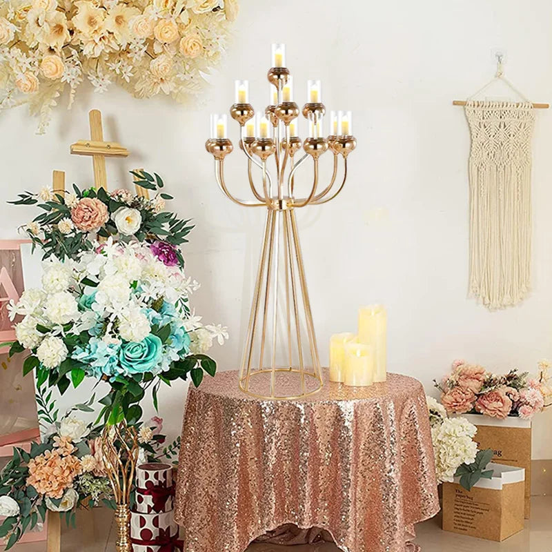 Gold Metal Cluster Candelabra Clear Crystal Shades