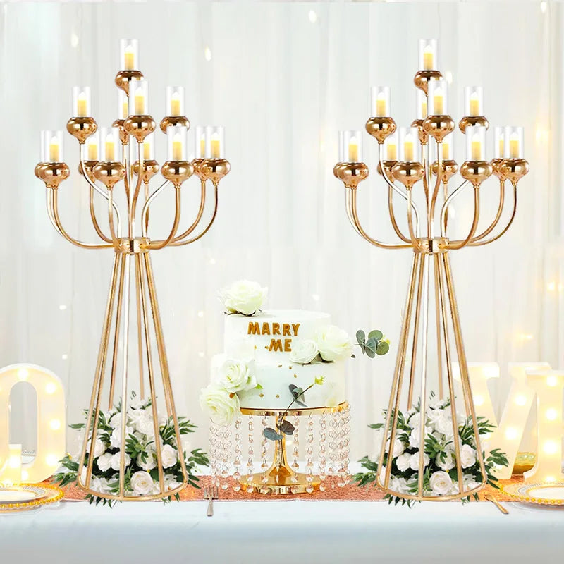 Gold Metal Cluster Candelabra Clear Crystal Shades