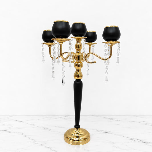 5-Arm Gold & Black Metal Candelabras – 23.6" Tall 