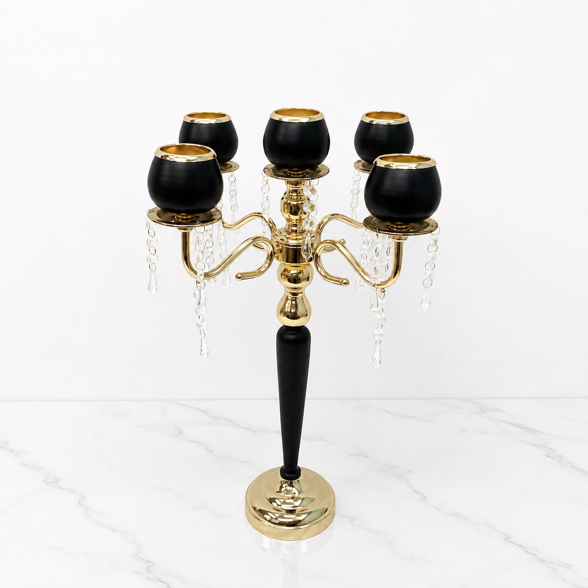5-Arm Gold & Black Metal Candelabras – 23.6" Tall 