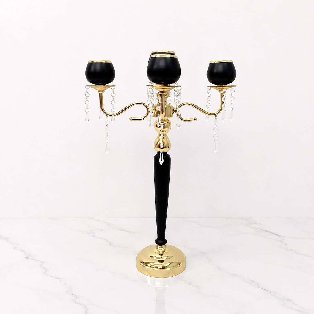 5-Arm Gold & Black Metal Candelabras – 23.6" Tall 
