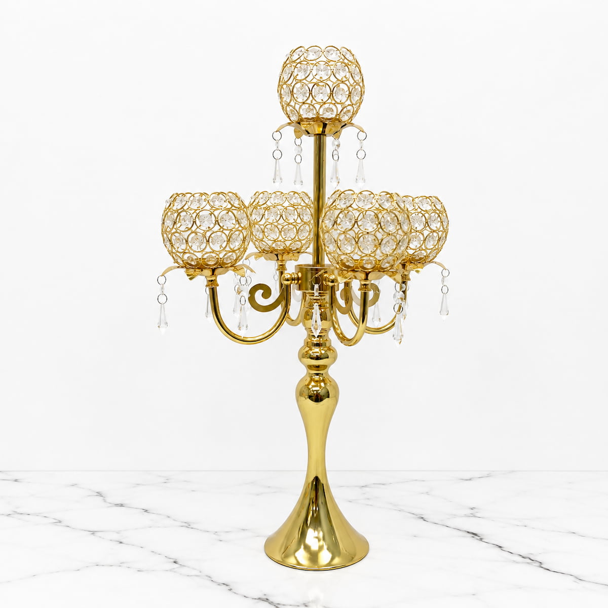 5-Arm Gold Metal Candelabras – 22.5"  