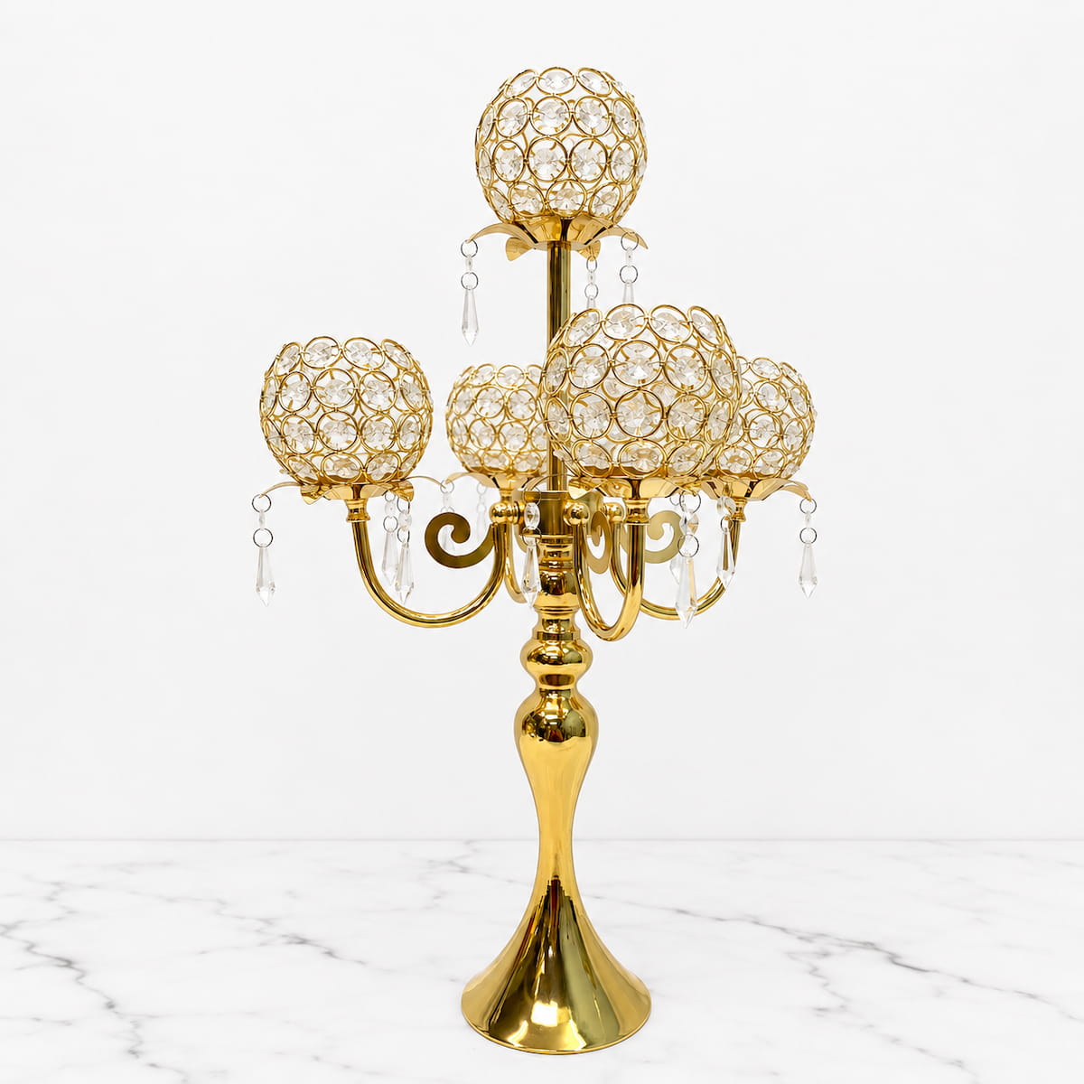 5-Arm Gold Metal Candelabras – 22.5"  