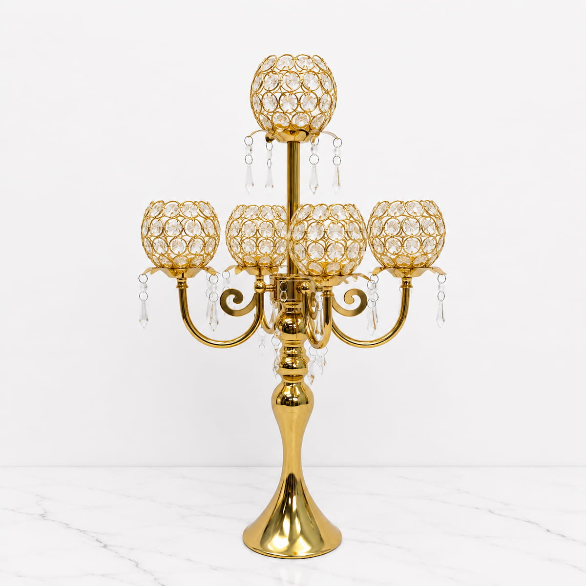 5-Arm Gold Metal Candelabras – 22.5"  