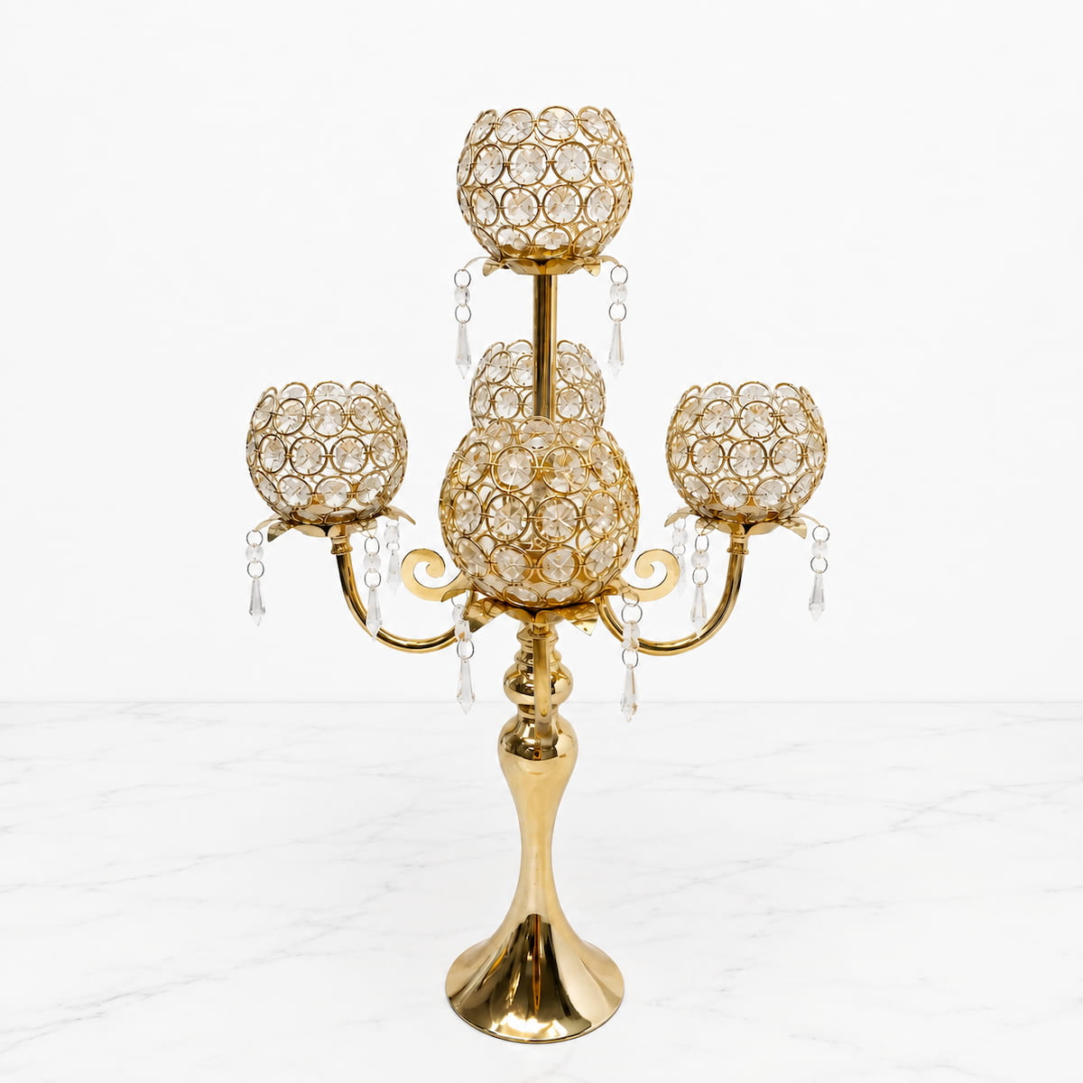5-Arm Gold Metal Candelabras – 22.5"  