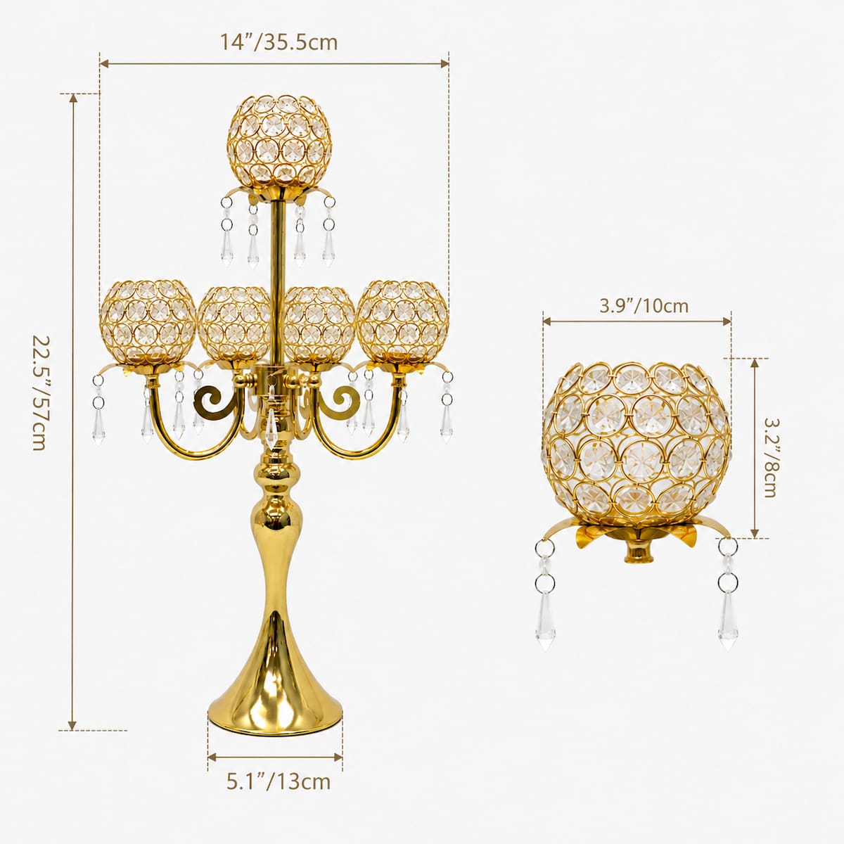 5-Arm Gold Metal Candelabras – 22.5"  