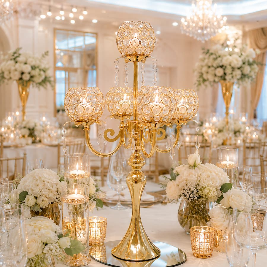 5-Arm Gold Metal Candelabras – 22.5"  