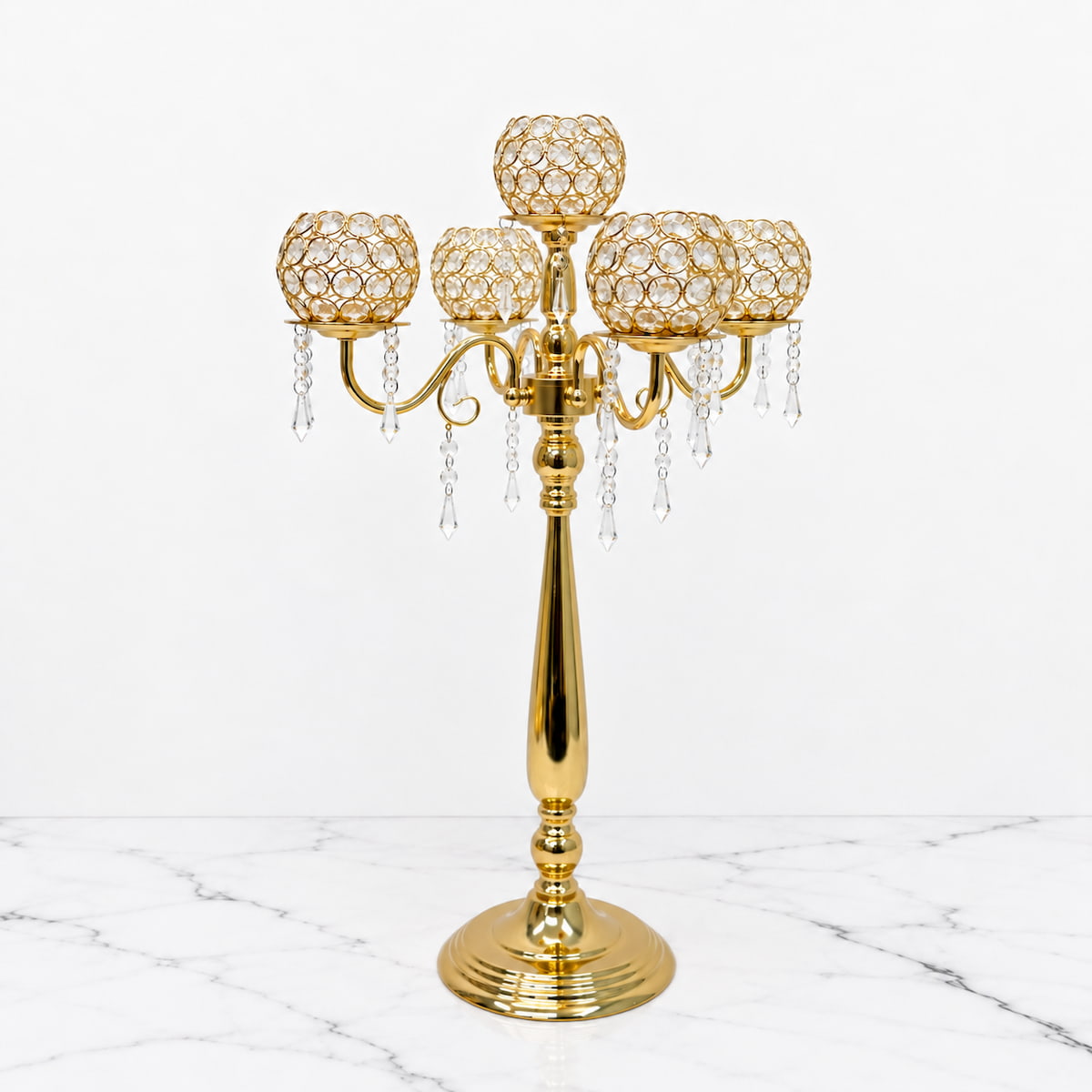 5-Arm Gold Metal Candelabras – 28" Tall 