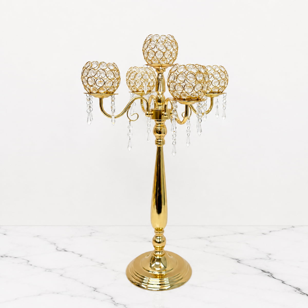 5-Arm Gold Metal Candelabras – 28" Tall 