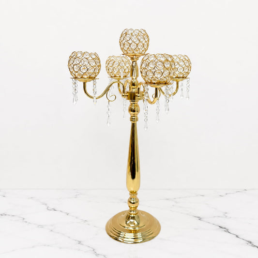 5-Arm Gold Metal Candelabras – 28" Tall 