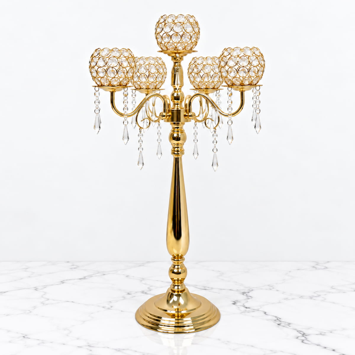 5-Arm Gold Metal Candelabras – 28" Tall 