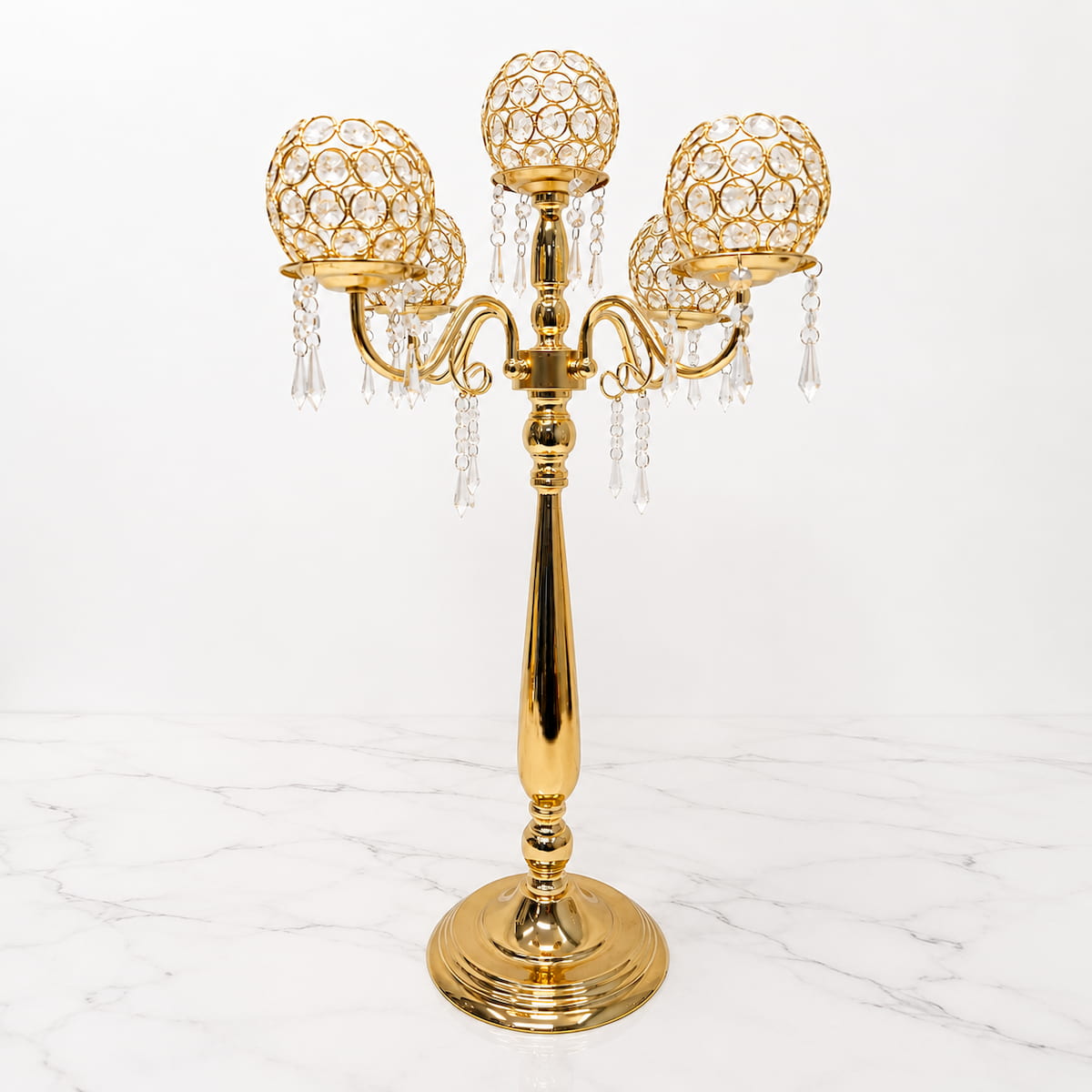 5-Arm Gold Metal Candelabras – 28" Tall 