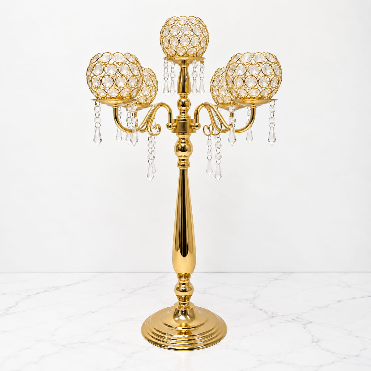 5-Arm Gold Metal Candelabras – 28" Tall 