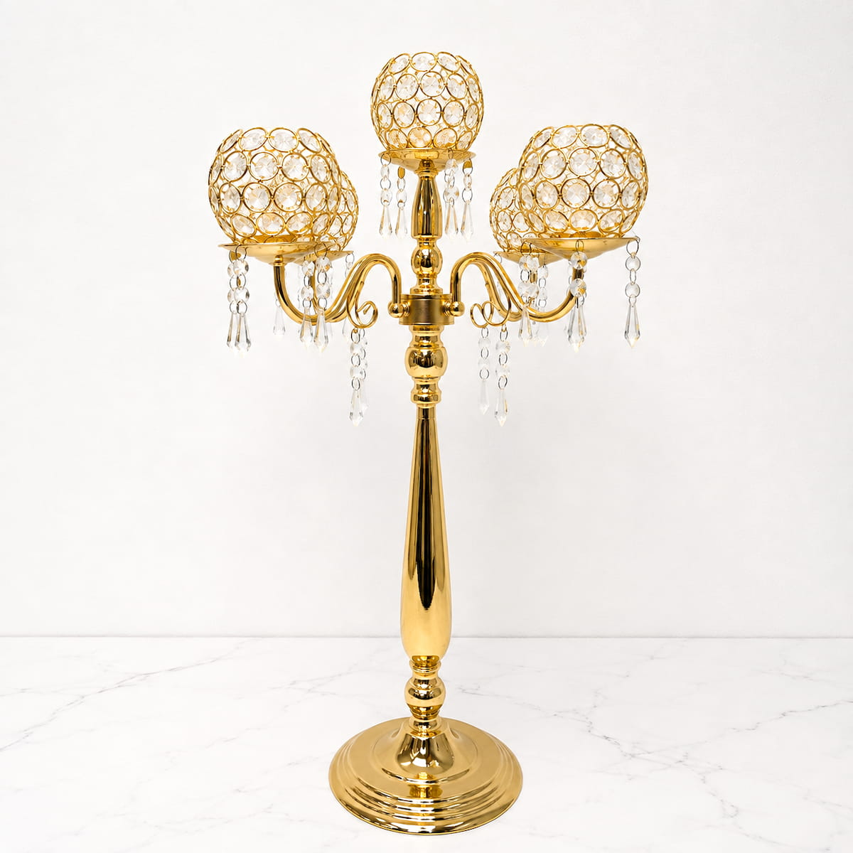 5-Arm Gold Metal Candelabras – 28" Tall 