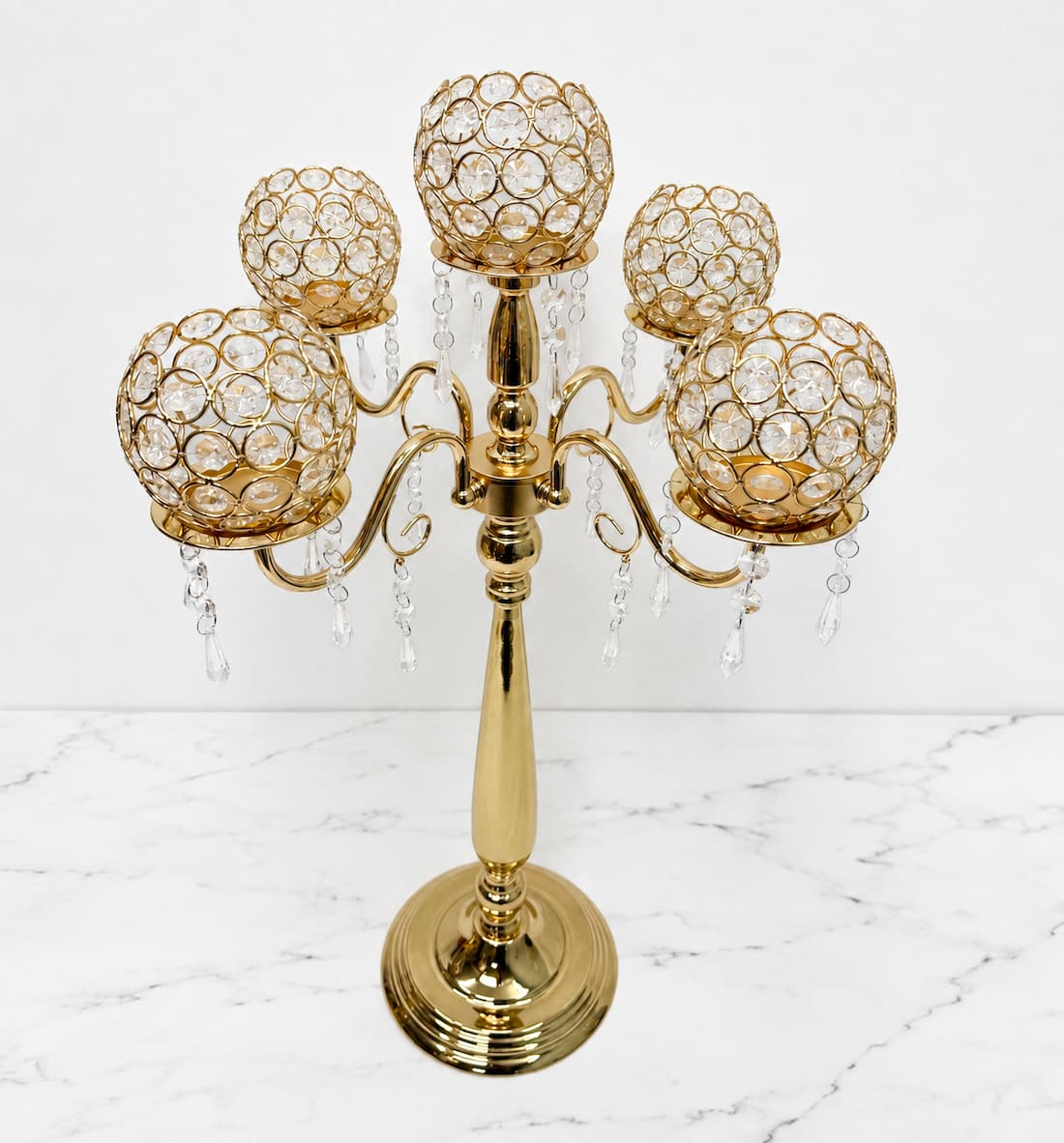 5-Arm Gold Metal Candelabras – 28" Tall 