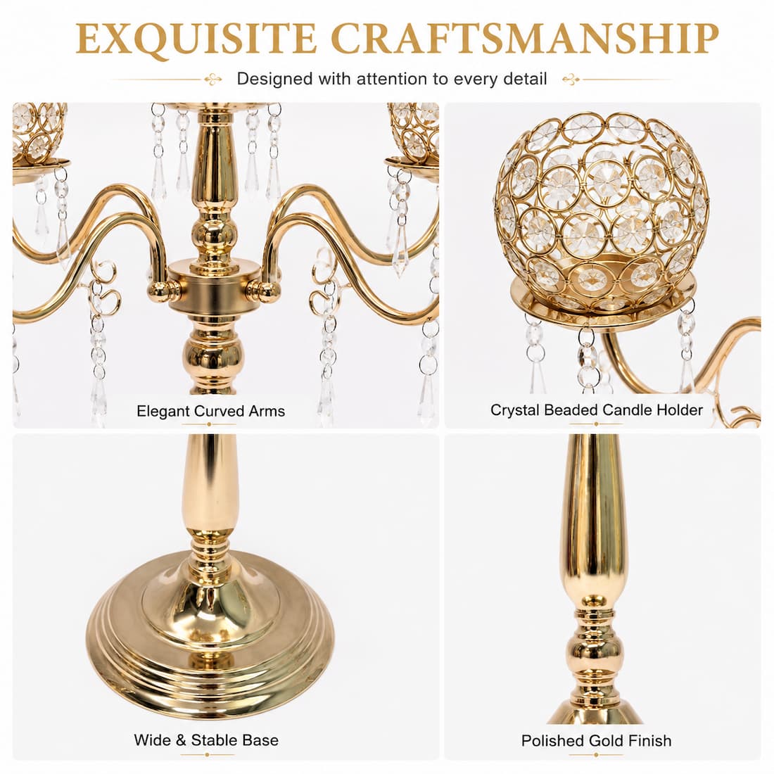 5-Arm Gold Metal Candelabras – 28" Tall 